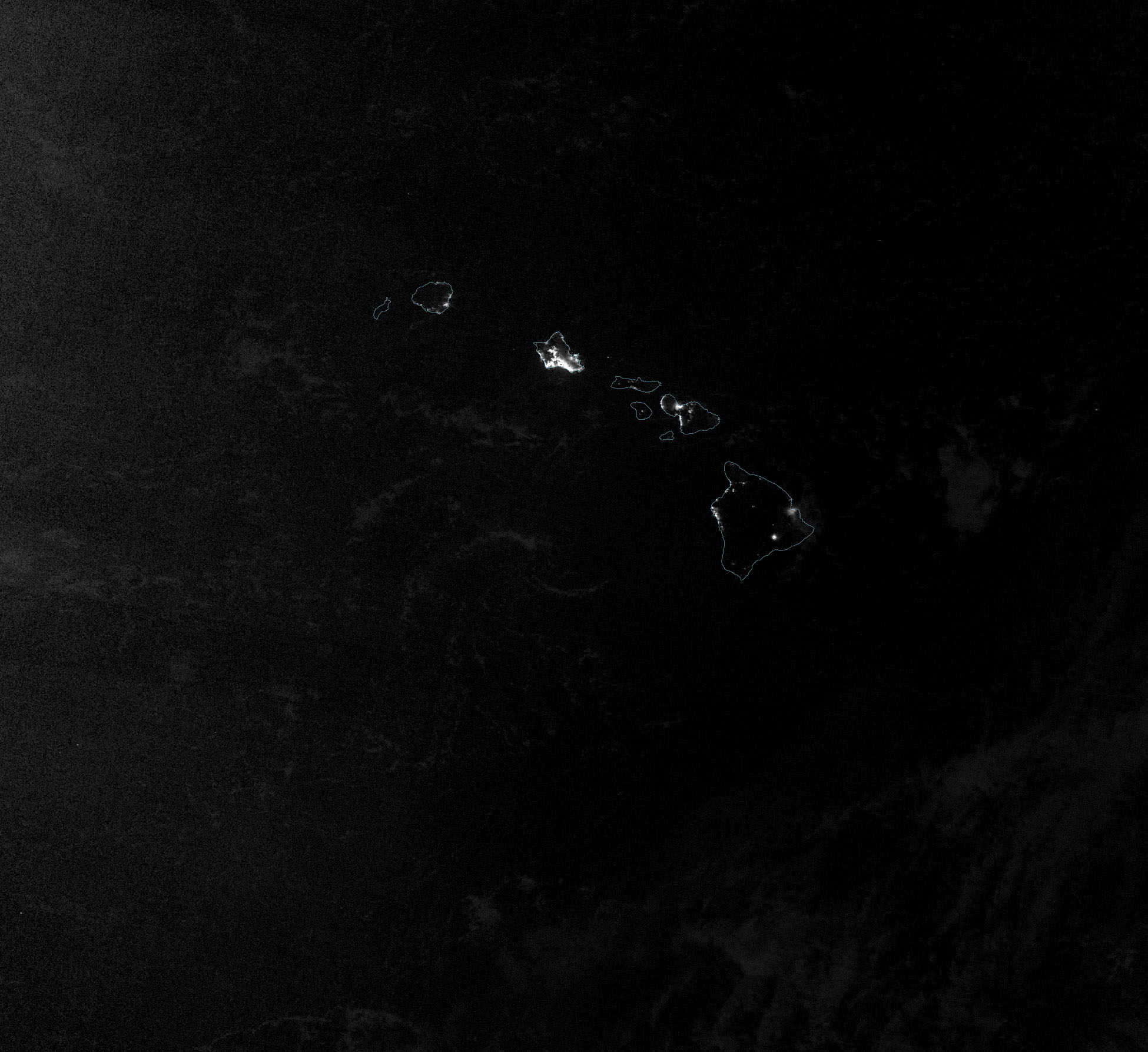 VIIRS night image of the Hawaiian Islands on October 29, 2022, before the Mauna Loa eruption.